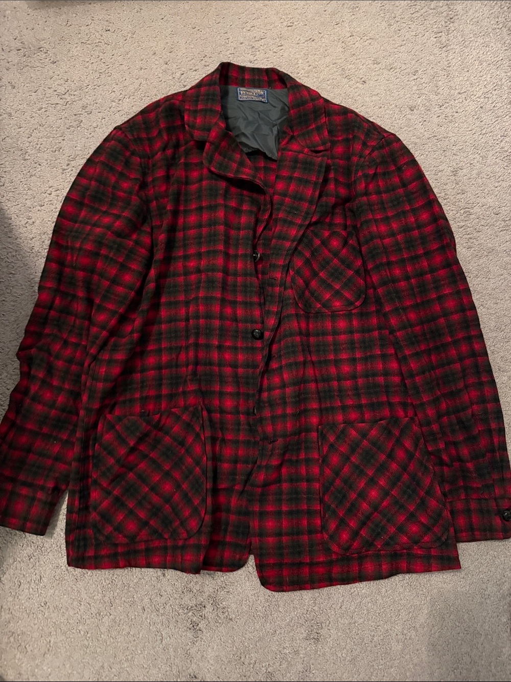 Pendleton Red and Black Plaid Wool Shirt Jacket